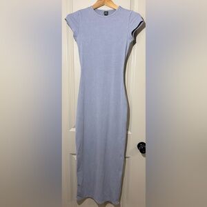Wild Fable Sky Blue Rib Knit Fitted Maxi Dress Back Slit Acid Wash Size XS